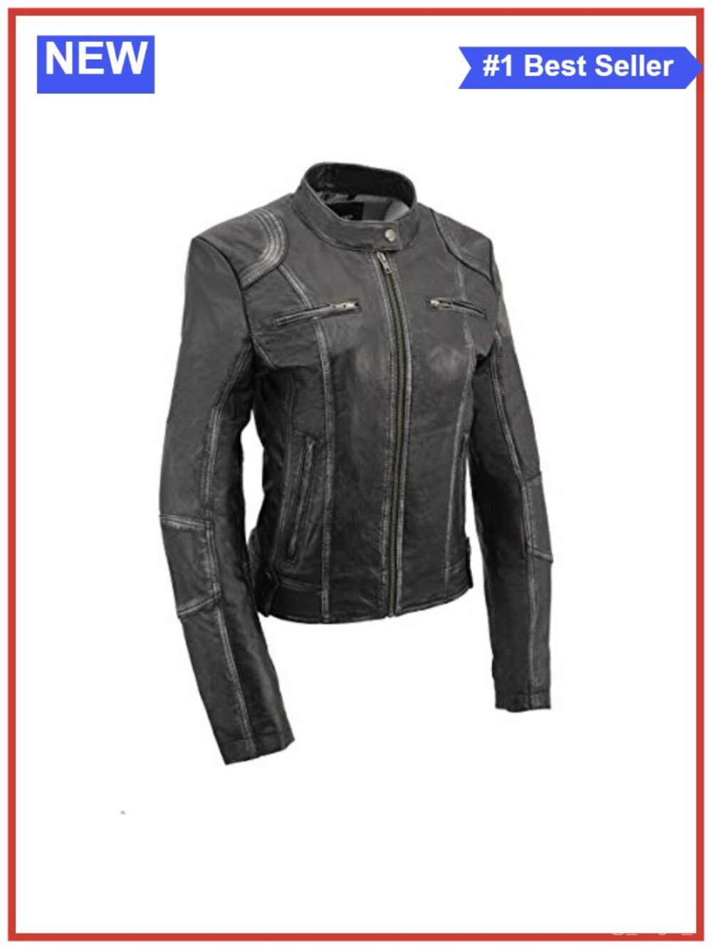 Women's Sheepskin Scuba Leather Jacket Zip Snap Round Collar Distressed
